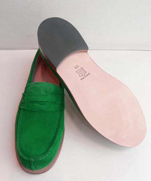 Marie Morenz Collegeschuh Grün Velour Dame