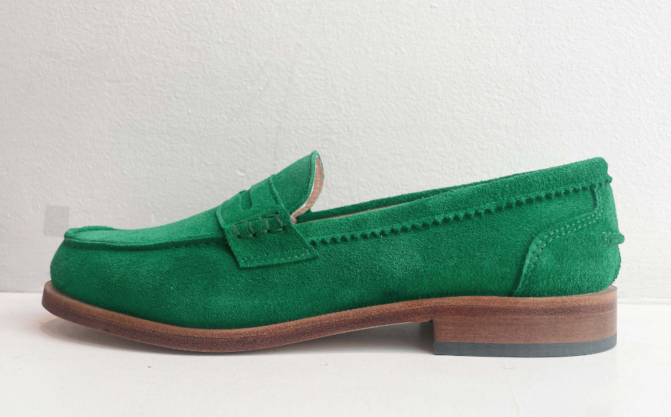 Marie Morenz Collegeschuh Grün Velour Dame