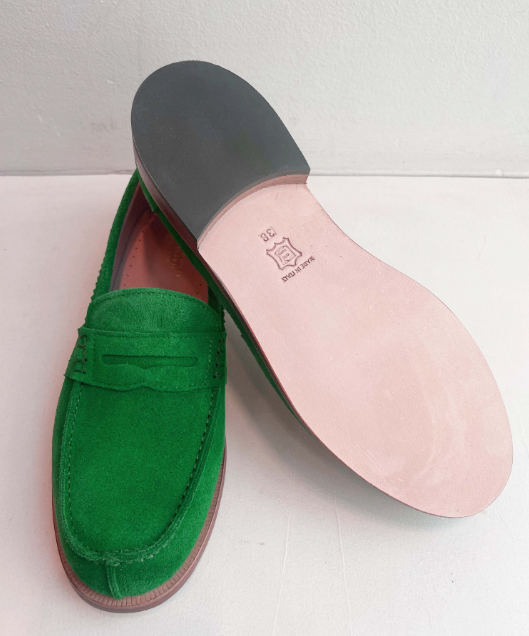 Marie Morenz Collegeschuh Grün Velour Dame