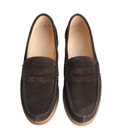 Marie Morenz Collegeschuh Velour Braun Pennyloafer