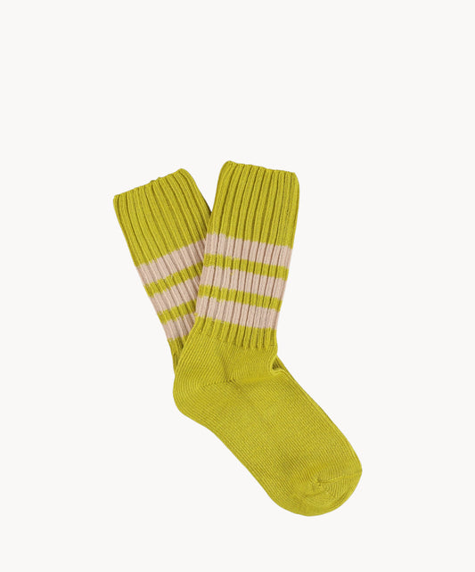 Damen Crew Socken Baumwolle Gelb-Rosa