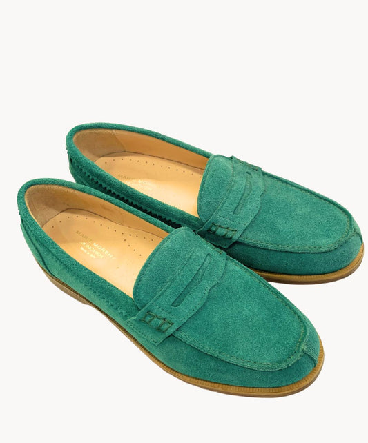 Marie Morenz Collegeschuh Grün Velour Dame