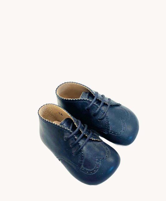 Babyschuhe Marine Leder Budapestermuster Gallucci - Marie Morenz