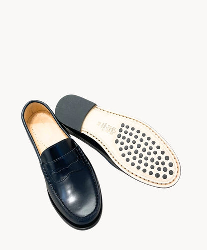 College Schuhe Damen Leder Blau Marine Marie Morenz - Marie Morenz