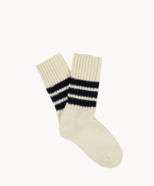 Damen Crew Socken Streifen Ecru-Schwarz - Marie Morenz
