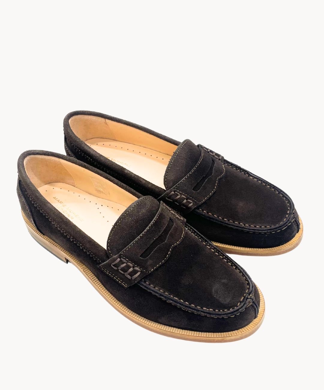 Marie Morenz Collegeschuhe Velour Braun Pennyloafer - Marie Morenz