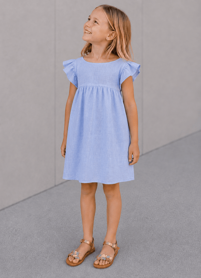 Marie Morenz Leinenkleid Hellblau Flügelärmel - Marie Morenz
