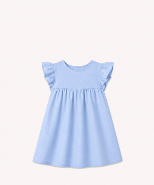 Marie Morenz Leinenkleid Hellblau Flügelärmel - Marie Morenz