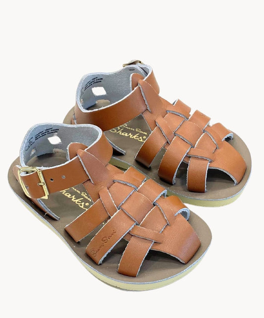 Saltwatersandals Shark Kinder Tan - Marie Morenz