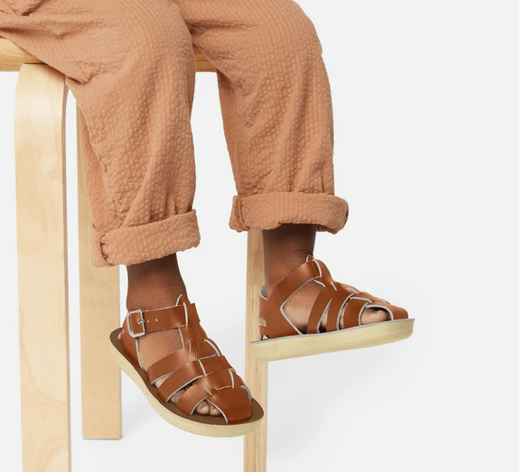 Saltwatersandals Shark Kinder Tan - Marie Morenz